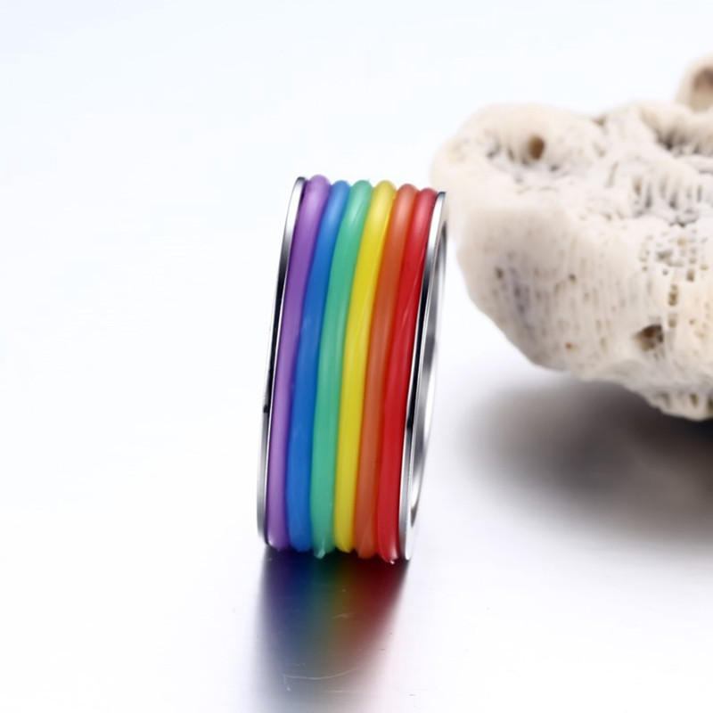 Mode Rustfrit Stål Finger Ring Rainbow Silikone Ring Til Kvinder Mænd Lgbt Band Unisex Smykker