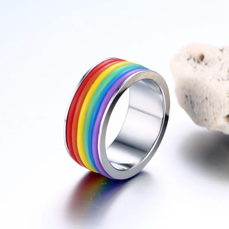 Mode Rustfrit Stål Finger Ring Rainbow Silikone Ring Til Kvinder Mænd Lgbt Band Unisex Smykker