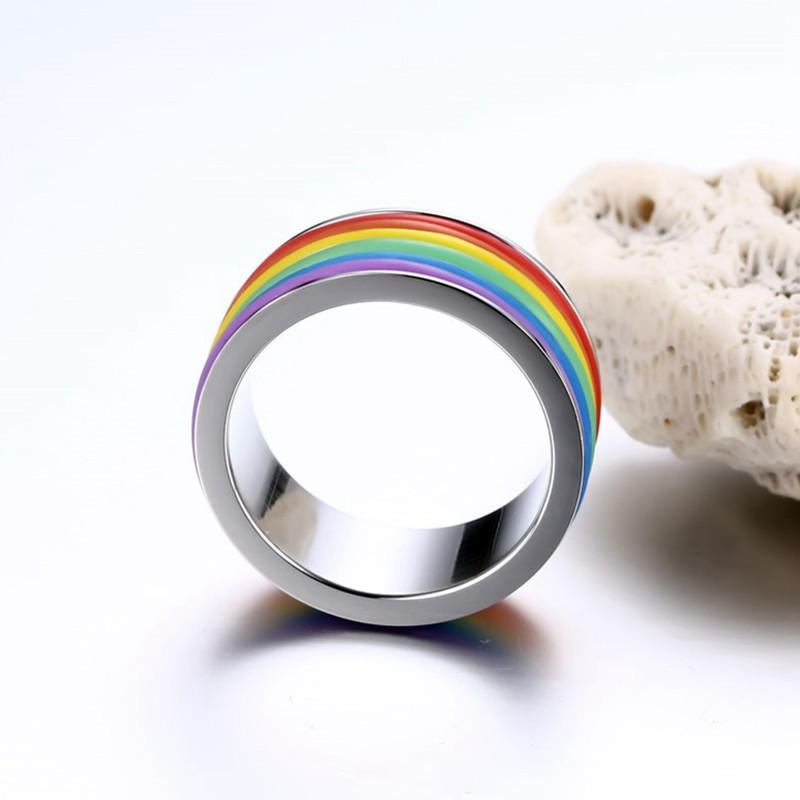 Mode Rustfrit Stål Finger Ring Rainbow Silikone Ring Til Kvinder Mænd Lgbt Band Unisex Smykker