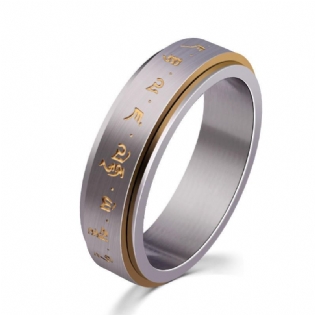 Roterbar Ring Til Mænd Titanium Stål Buddhistisk Guldtone Mantramønster Spinner Lucky Ring