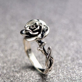 Sweet Flower Antique Silve Finger Ringe Elegant Udskårne Rose Flower Ring Søde Jewerly For Girl Kvinder