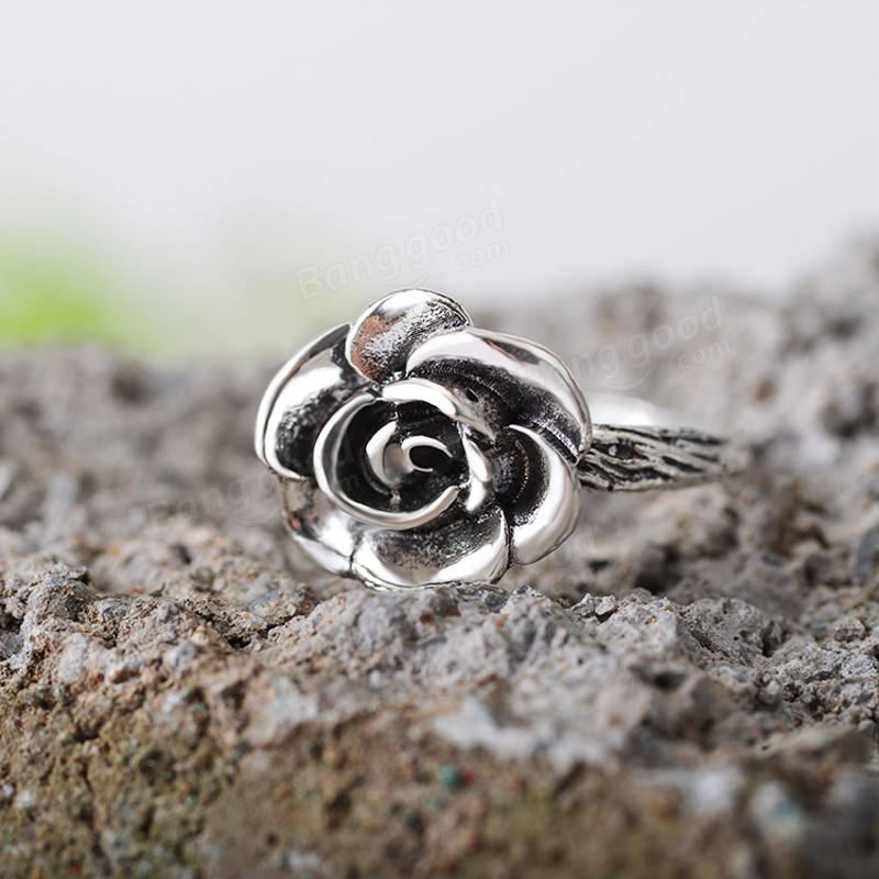 Sweet Flower Antique Silve Finger Ringe Elegant Udskårne Rose Flower Ring Søde Jewerly For Girl Kvinder