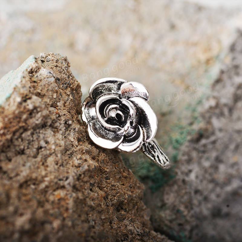 Sweet Flower Antique Silve Finger Ringe Elegant Udskårne Rose Flower Ring Søde Jewerly For Girl Kvinder