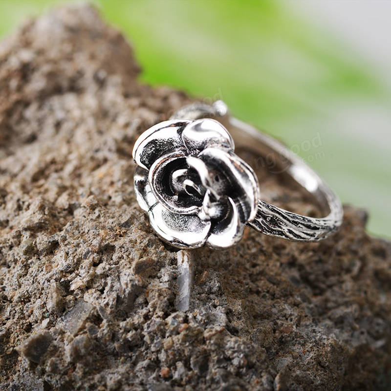 Sweet Flower Antique Silve Finger Ringe Elegant Udskårne Rose Flower Ring Søde Jewerly For Girl Kvinder