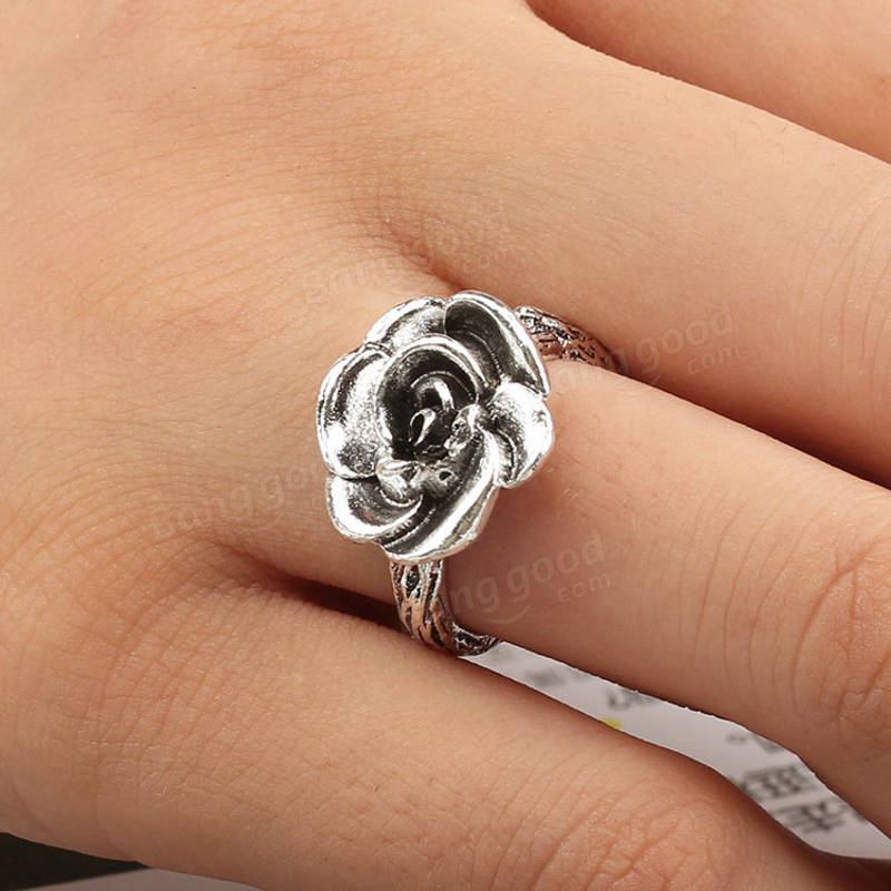 Sweet Flower Antique Silve Finger Ringe Elegant Udskårne Rose Flower Ring Søde Jewerly For Girl Kvinder