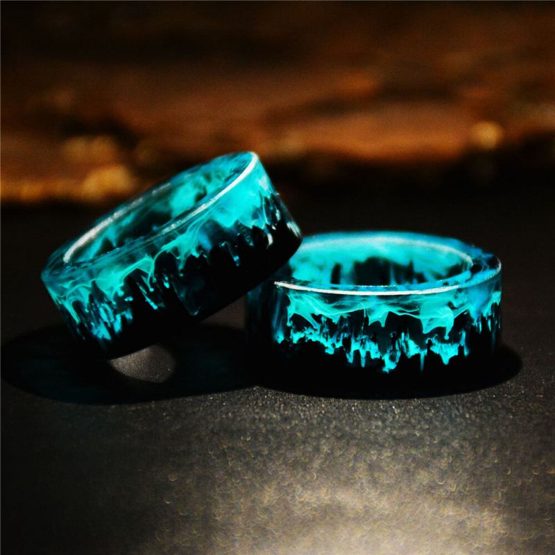 Time Gem Epoxy Ring Gør-det-selv Håndlavet Blækmaleri Magic Forest Resin Ring Unisex