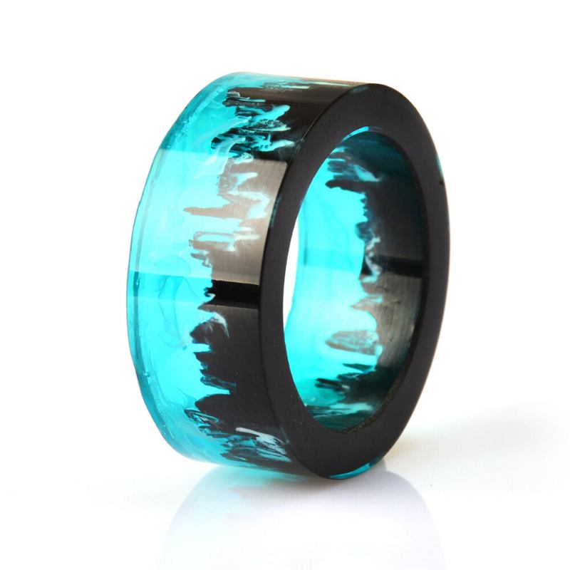 Time Gem Epoxy Ring Gør-det-selv Håndlavet Blækmaleri Magic Forest Resin Ring Unisex