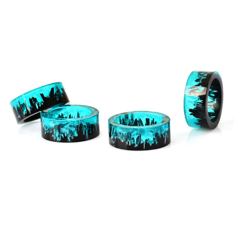 Time Gem Epoxy Ring Gør-det-selv Håndlavet Blækmaleri Magic Forest Resin Ring Unisex