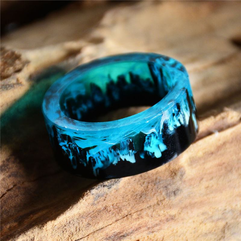 Time Gem Epoxy Ring Gør-det-selv Håndlavet Blækmaleri Magic Forest Resin Ring Unisex