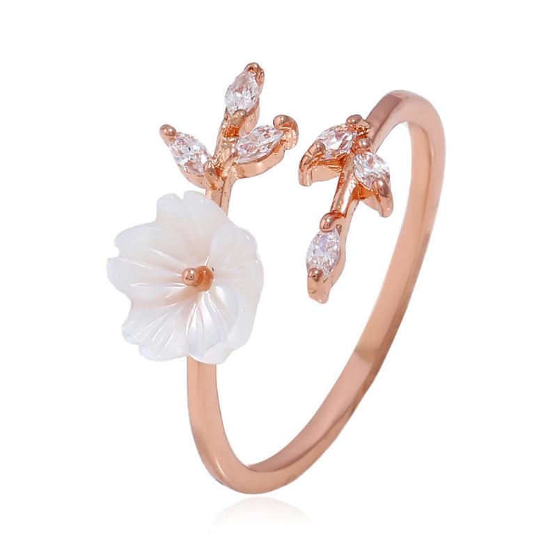 Trendy Delikat Zirconia Krystal Ring Bladskal Blomst Rose Guld Åbent Ringe Til Kvinder Pige