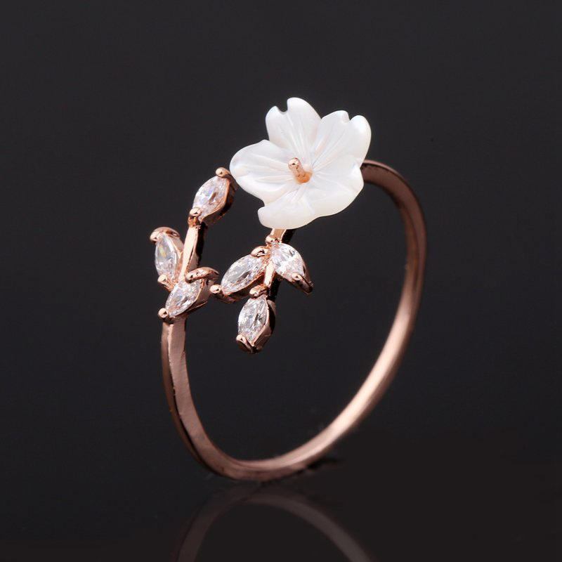 Trendy Delikat Zirconia Krystal Ring Bladskal Blomst Rose Guld Åbent Ringe Til Kvinder Pige