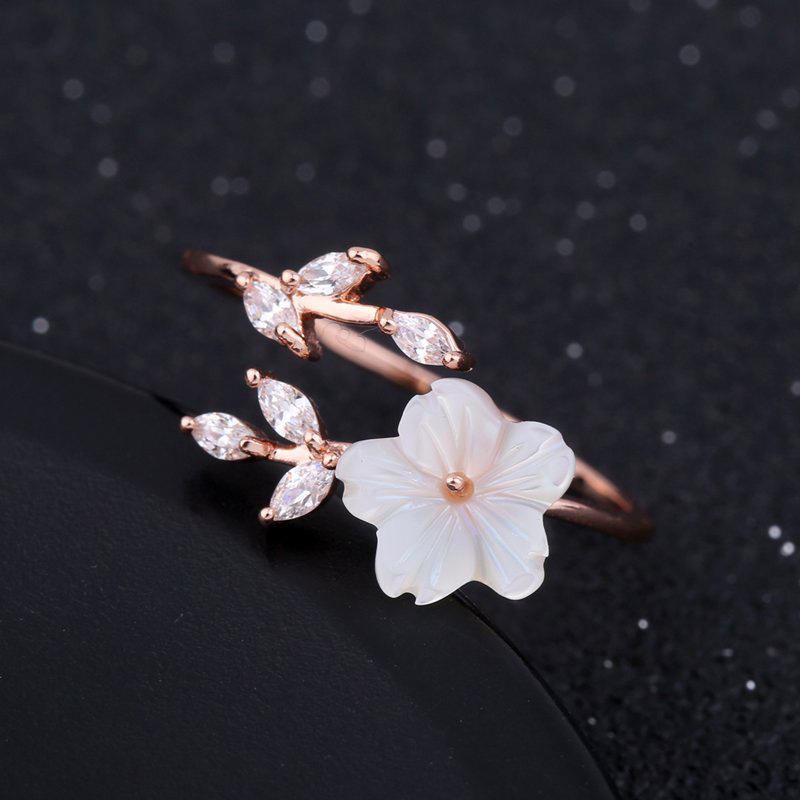 Trendy Delikat Zirconia Krystal Ring Bladskal Blomst Rose Guld Åbent Ringe Til Kvinder Pige