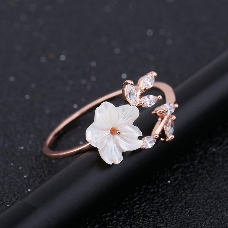 Trendy Delikat Zirconia Krystal Ring Bladskal Blomst Rose Guld Åbent Ringe Til Kvinder Pige