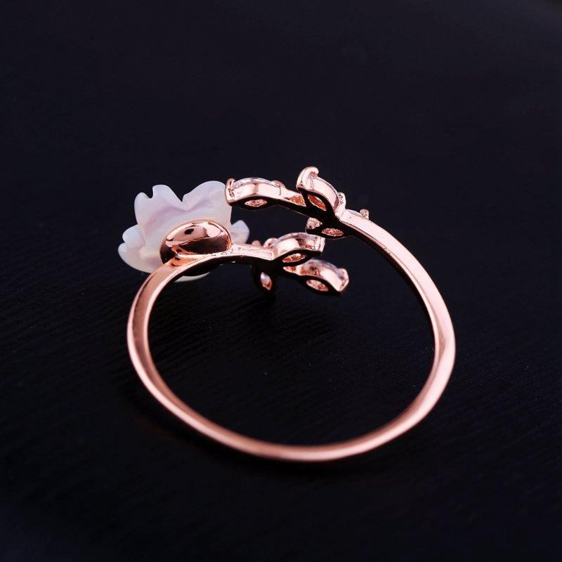 Trendy Delikat Zirconia Krystal Ring Bladskal Blomst Rose Guld Åbent Ringe Til Kvinder Pige