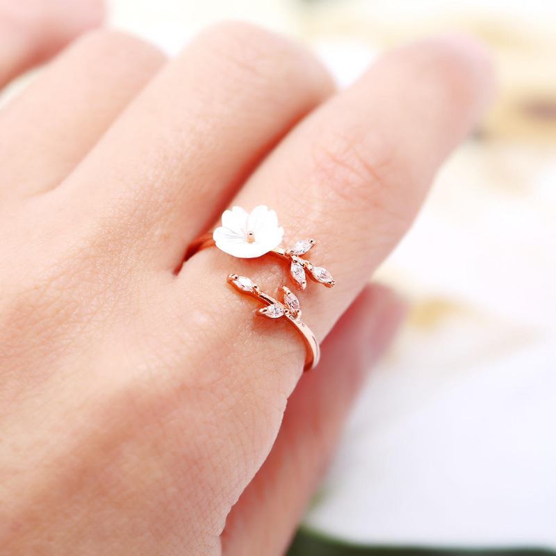 Trendy Delikat Zirconia Krystal Ring Bladskal Blomst Rose Guld Åbent Ringe Til Kvinder Pige