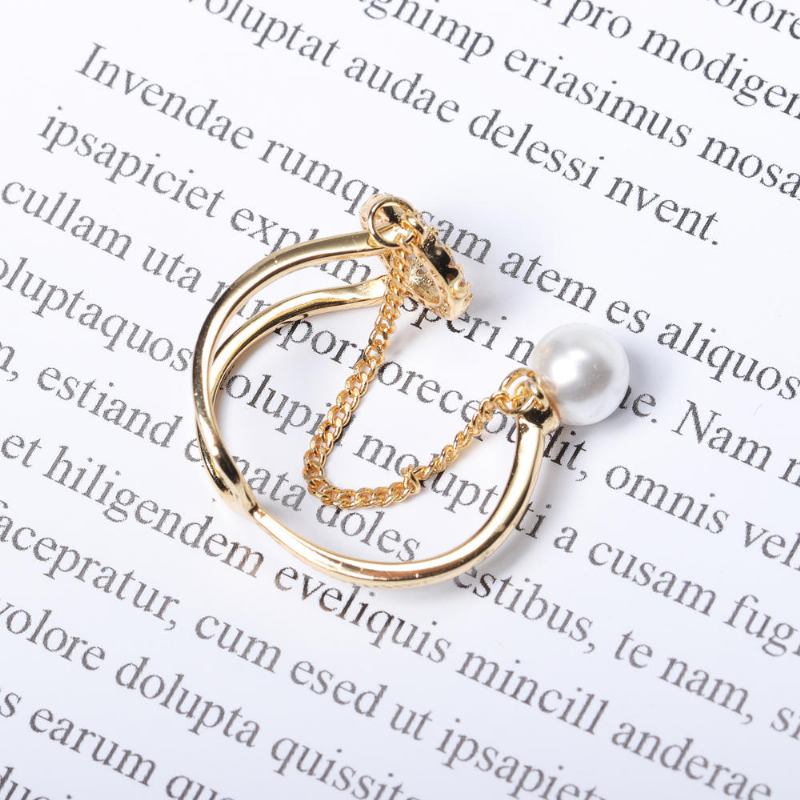 Trendy Open End Ring 18k Guldbelagt Zirconia Rund Perlering Til Kvinder