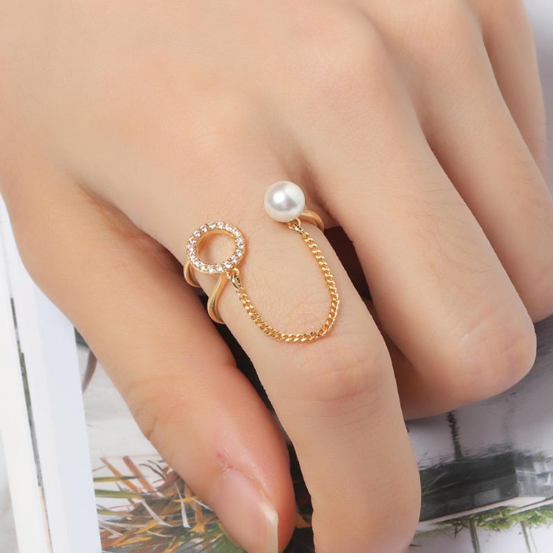 Trendy Open End Ring 18k Guldbelagt Zirconia Rund Perlering Til Kvinder