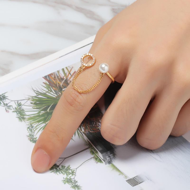 Trendy Open End Ring 18k Guldbelagt Zirconia Rund Perlering Til Kvinder