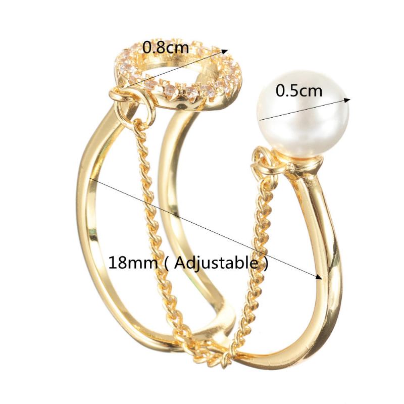 Trendy Open End Ring 18k Guldbelagt Zirconia Rund Perlering Til Kvinder