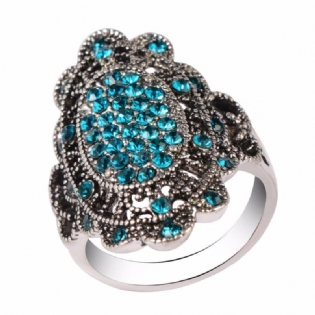 Vintage Farverig Krystal Fingerring Hul Legering Ovale Geometriske Ringe Etniske Smykker Til Kvinder