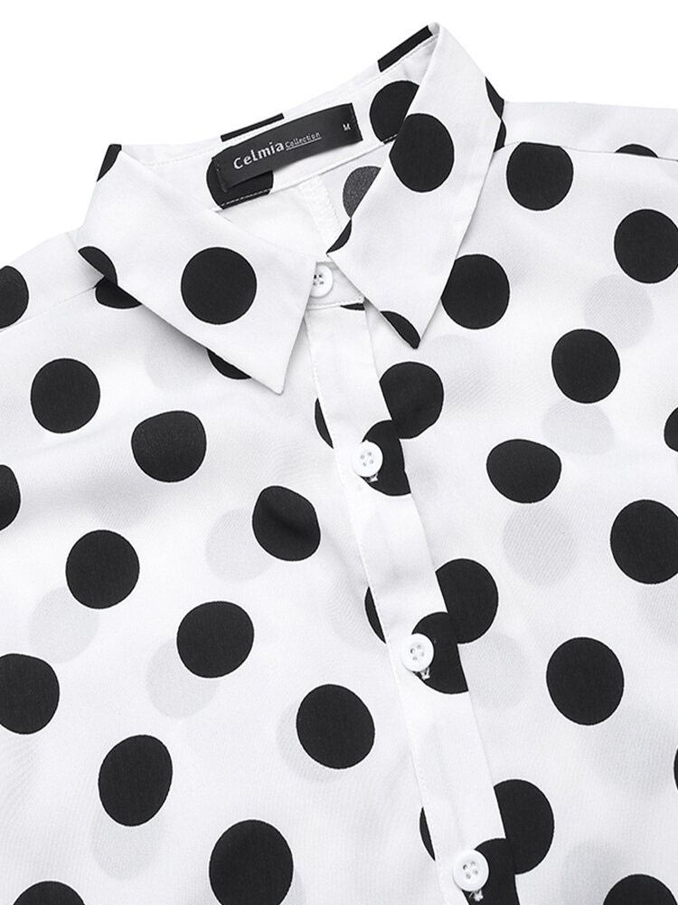 Casual Polka Dot Print Revers Kortærmede Knap Jumpsuits Til Damer