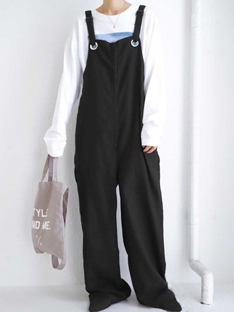 Dame 100% Bomuld Bredt Ben Plisserede Massive Maxilængde Jumpsuits