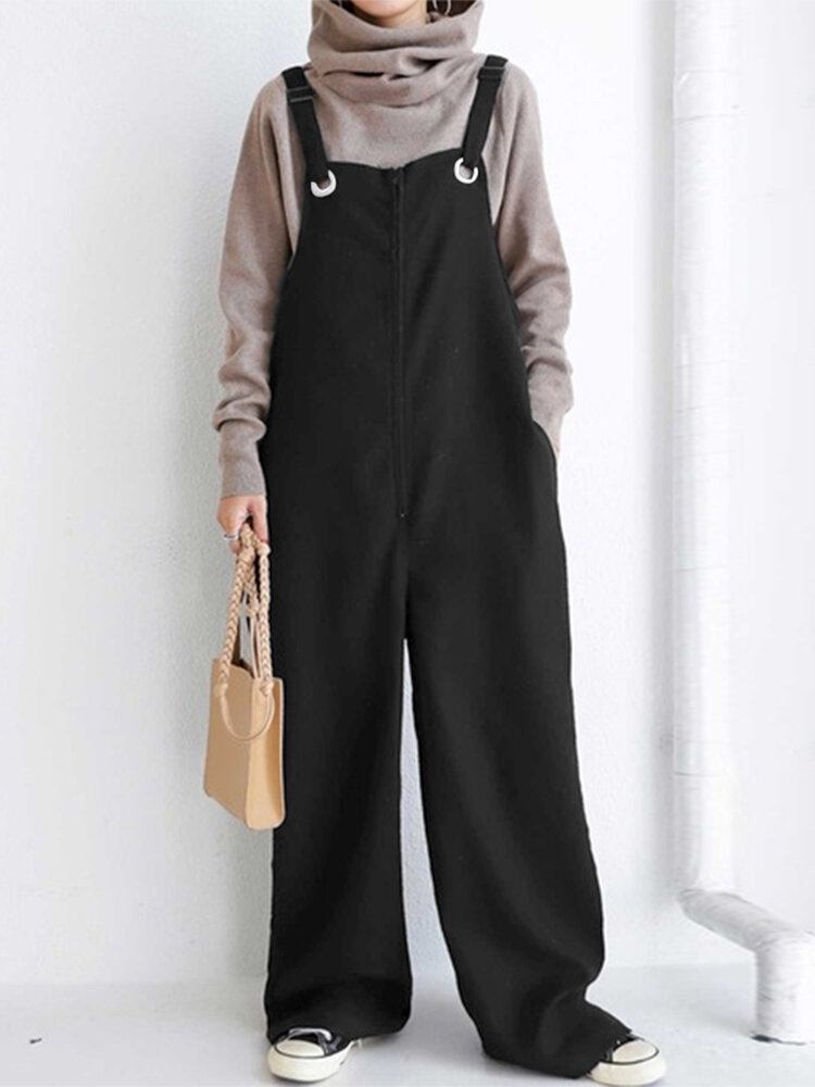 Dame 100% Bomuld Bredt Ben Plisserede Massive Maxilængde Jumpsuits