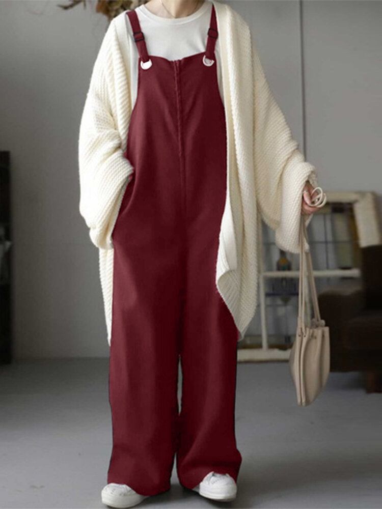 Dame 100% Bomuld Bredt Ben Plisserede Massive Maxilængde Jumpsuits