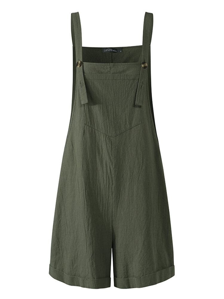 Dame Bomuld Pure Color Justerbare Stropper Casual Jumpsuits Med Lomme