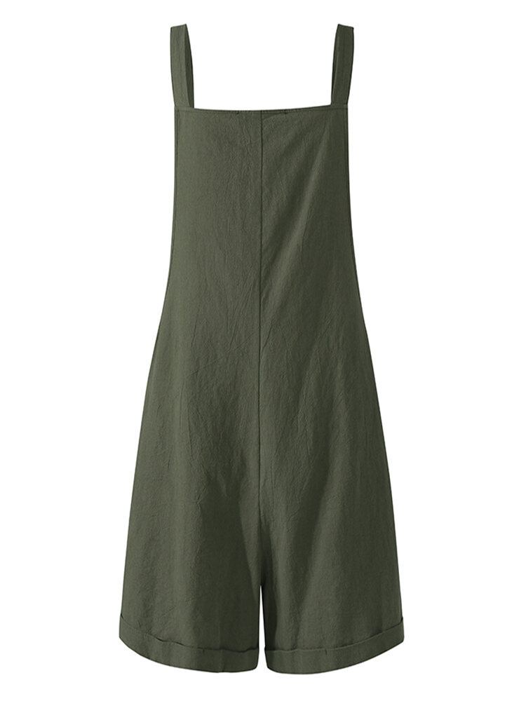 Dame Bomuld Pure Color Justerbare Stropper Casual Jumpsuits Med Lomme