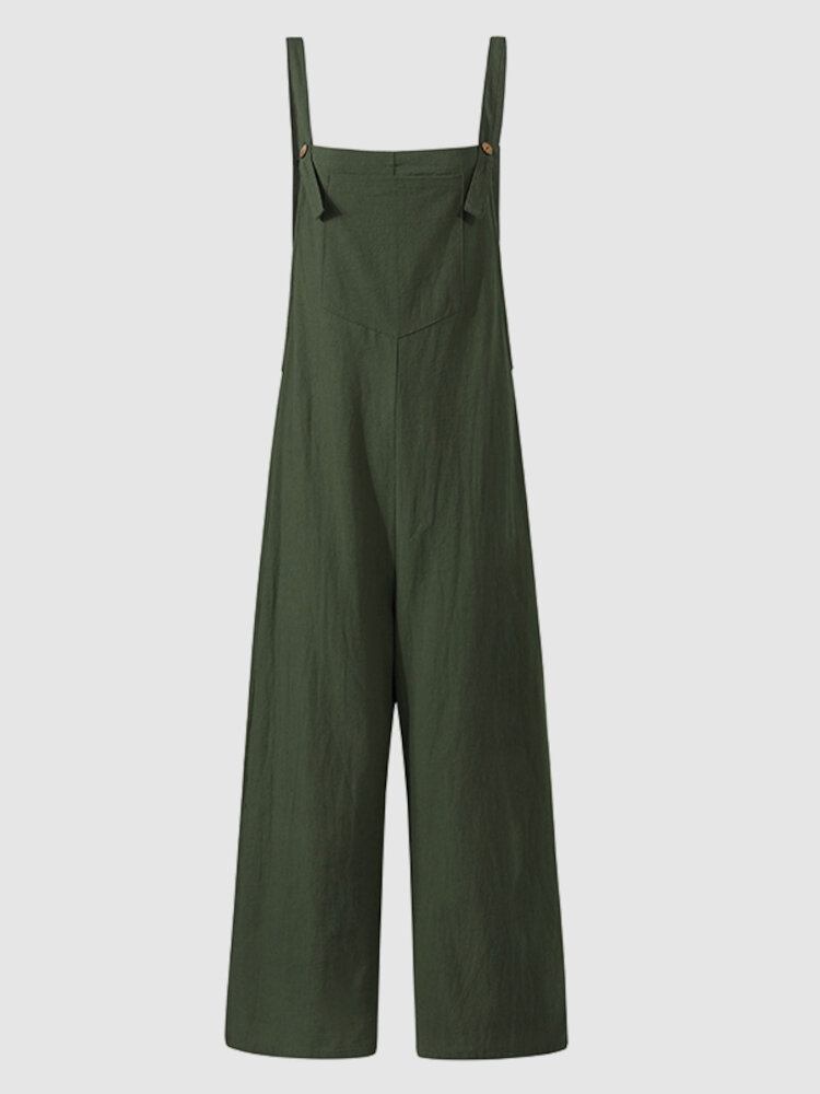 Dame Enkel 100% Bomuld Fritid Ensfarvet Jumpsuit Med Sidelommer