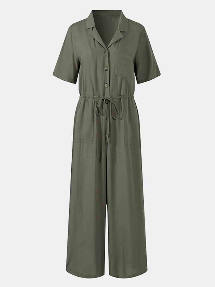 Dame Knap Front Camp Krave Cargo Style Kortærmede Jumpsuits Med Lomme