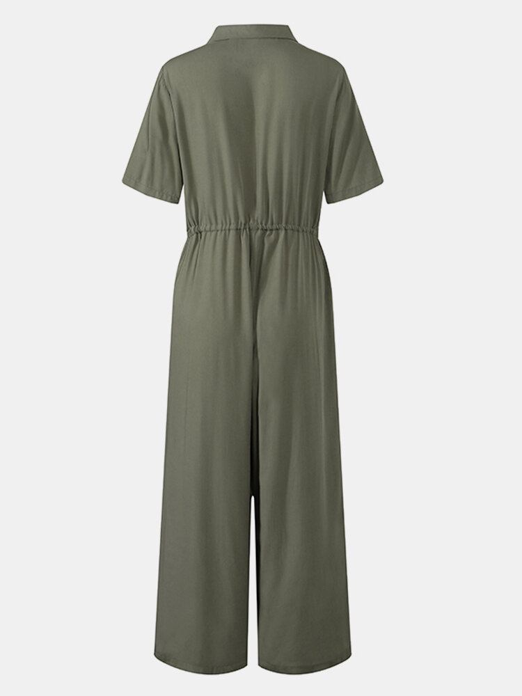 Dame Knap Front Camp Krave Cargo Style Kortærmede Jumpsuits Med Lomme