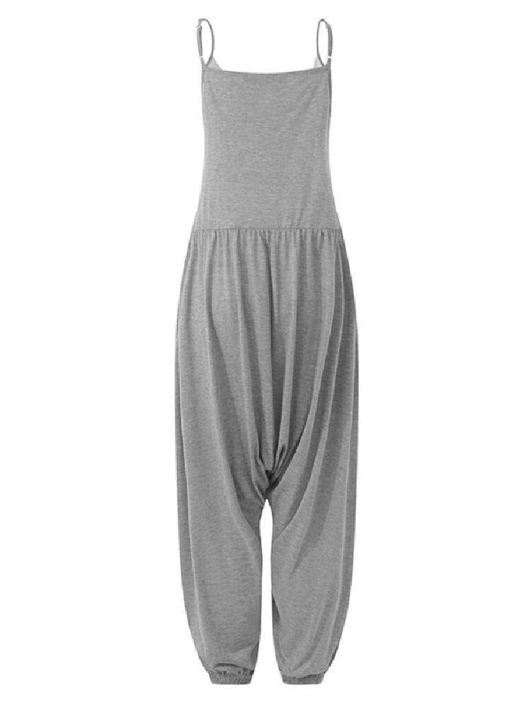 Dame Patchwork V-hals Ærmeløs Sling Strikket Casual Løs Jumpsuit