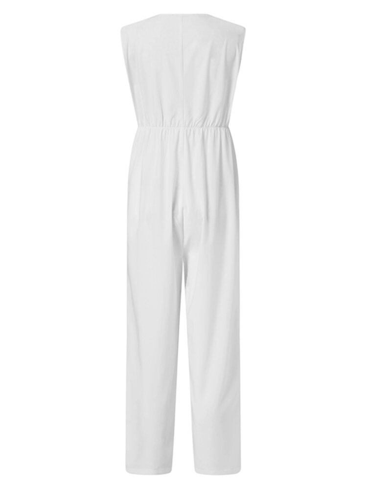 Dame V-hals Ærmeløs Elastisk Talje Stilfuld Casual Jumpsuit Med Lomme