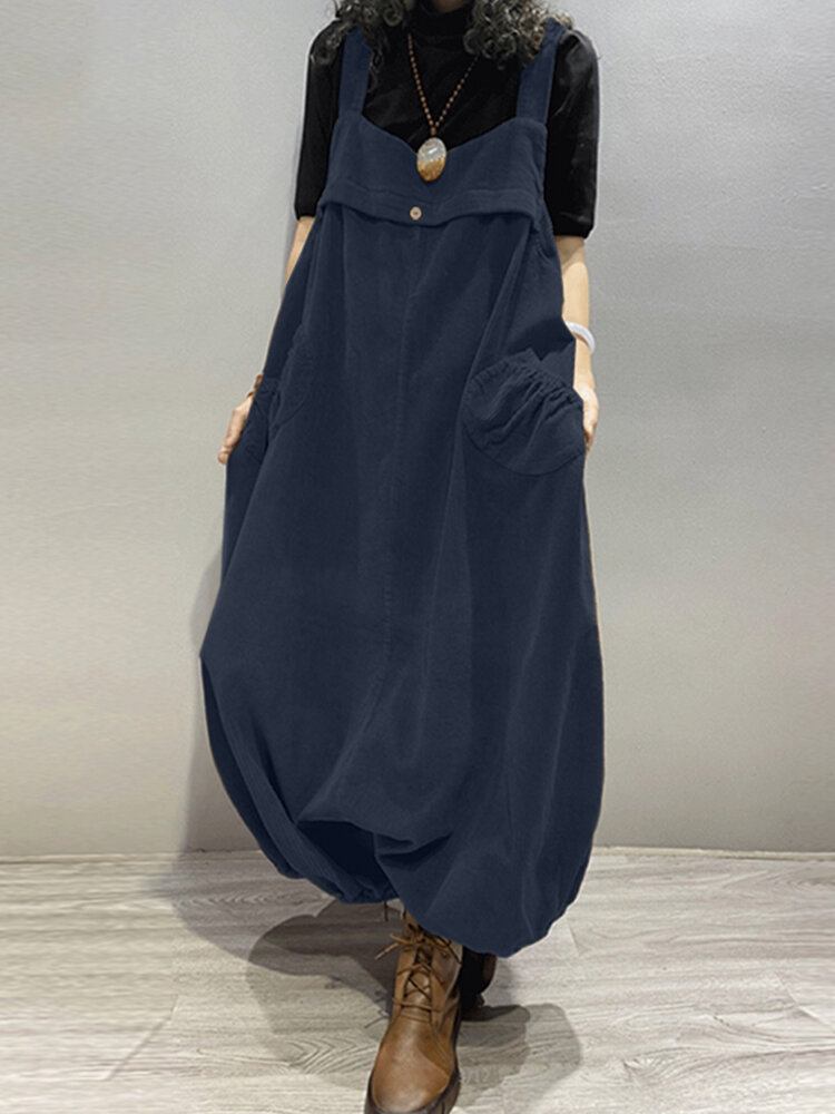 Kvinder Corduroy Ærmeløs Drop-skridt Lanterne Ben Vintage Jumpsuit