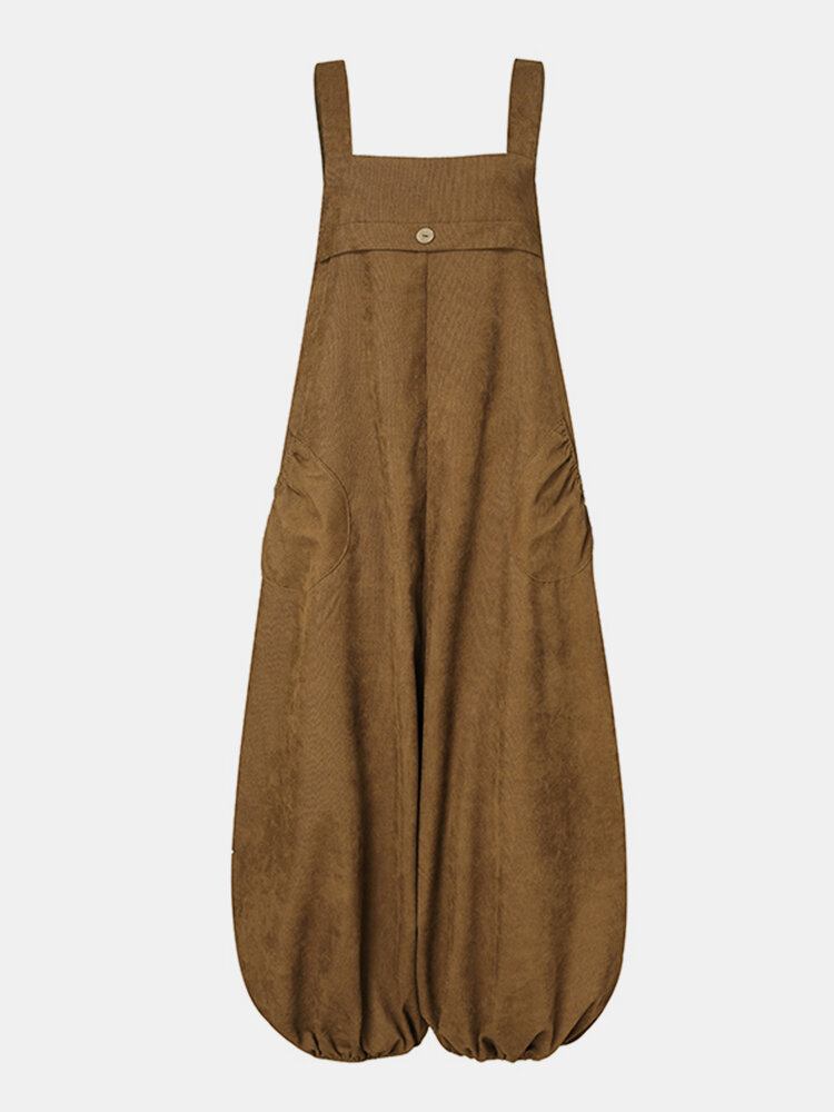 Kvinder Corduroy Ærmeløs Drop-skridt Lanterne Ben Vintage Jumpsuit