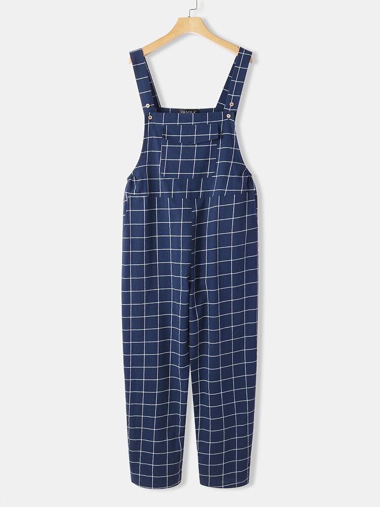 Kvinder Grid Justerbar Strappy Ærmeløse Casual Jumpsuits Med Klaplomme