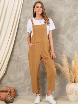 Solid Pocket Ærmeløs Knap Casual Jumpsuit Til Kvinder