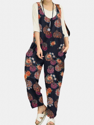 Tribal Flower Print Jumpsuit Med Brede Ben Til Kvinder