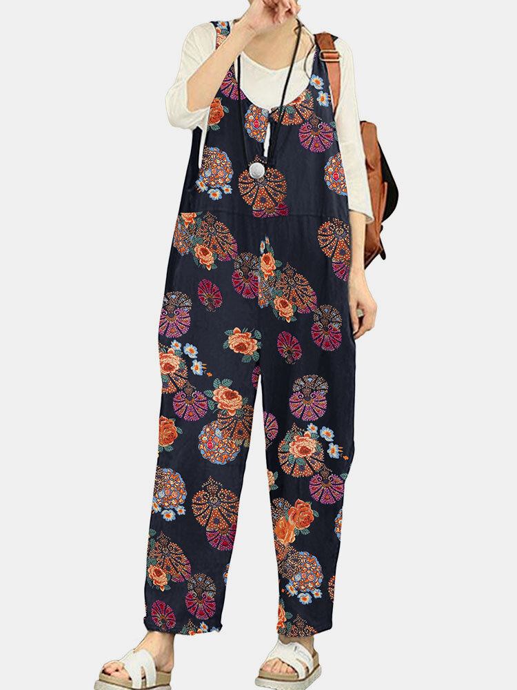 Tribal Flower Print Jumpsuit Med Brede Ben Til Kvinder