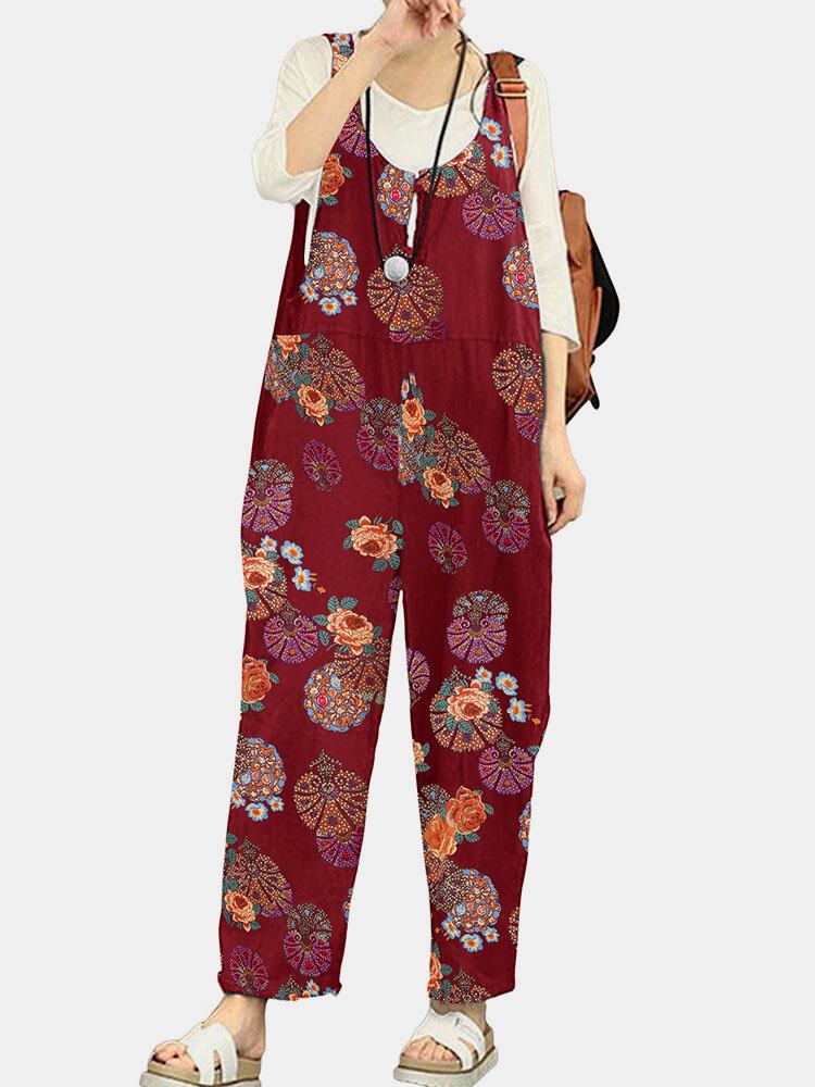 Tribal Flower Print Jumpsuit Med Brede Ben Til Kvinder