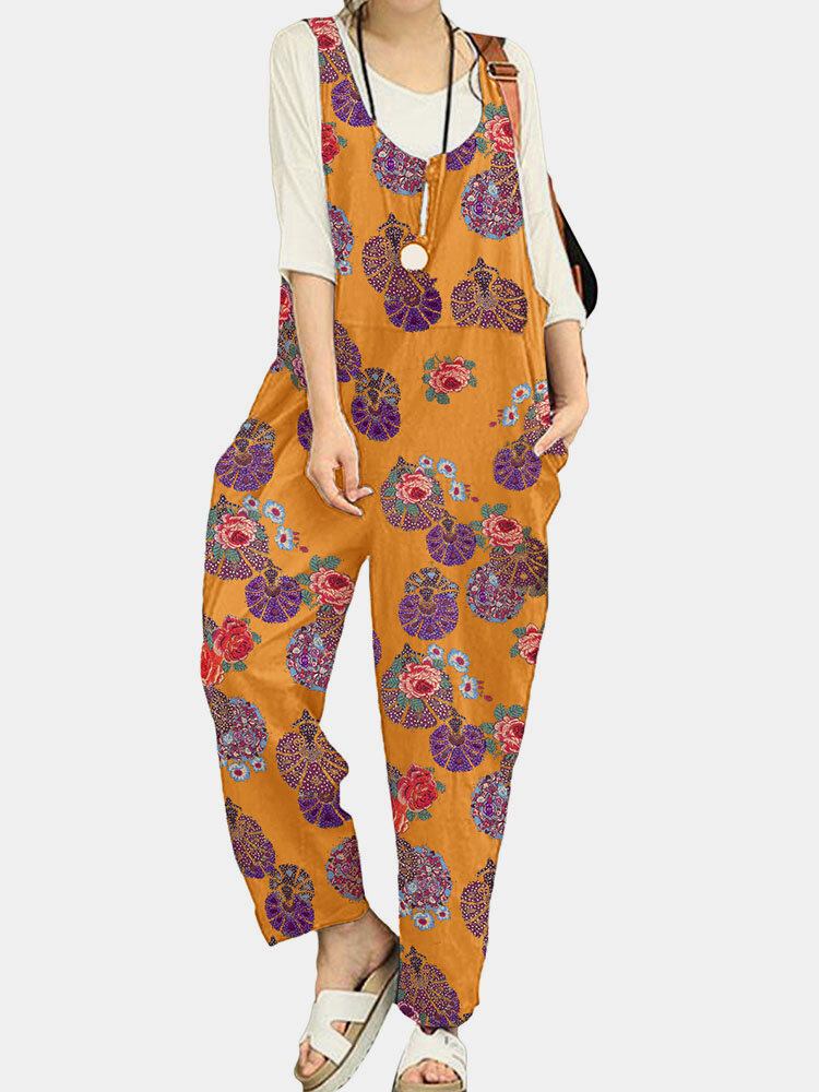 Tribal Flower Print Jumpsuit Med Brede Ben Til Kvinder