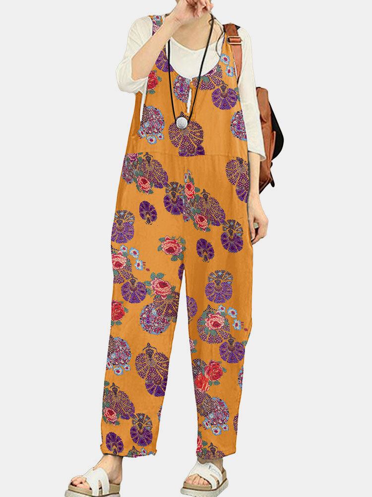 Tribal Flower Print Jumpsuit Med Brede Ben Til Kvinder