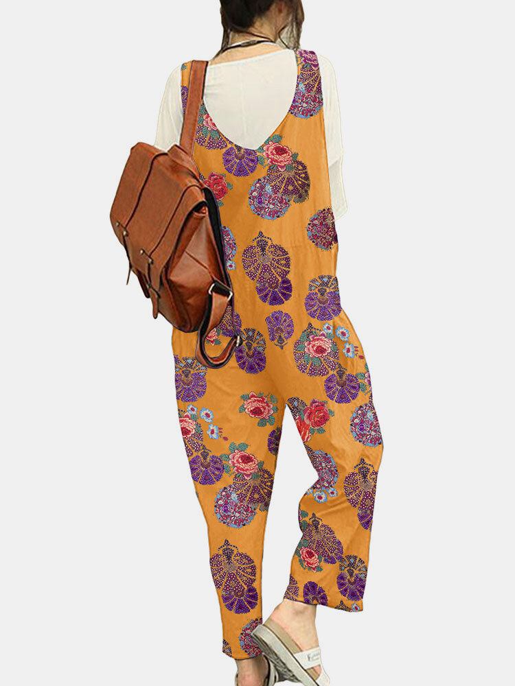 Tribal Flower Print Jumpsuit Med Brede Ben Til Kvinder