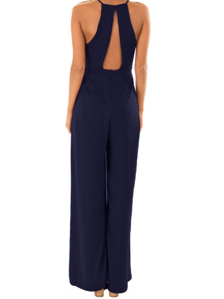 V-hals Camisole Solid Elegant Jumpsuits