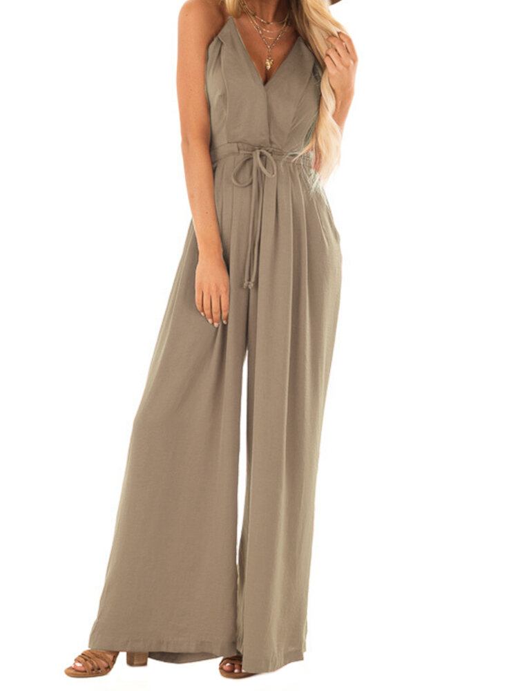 V-hals Camisole Solid Elegant Jumpsuits