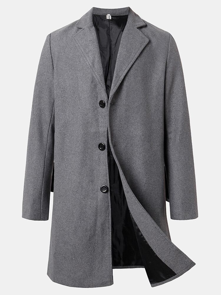 Ensfarvet Herre Enkeltradede Mellemlange Business Warm Trench Coats