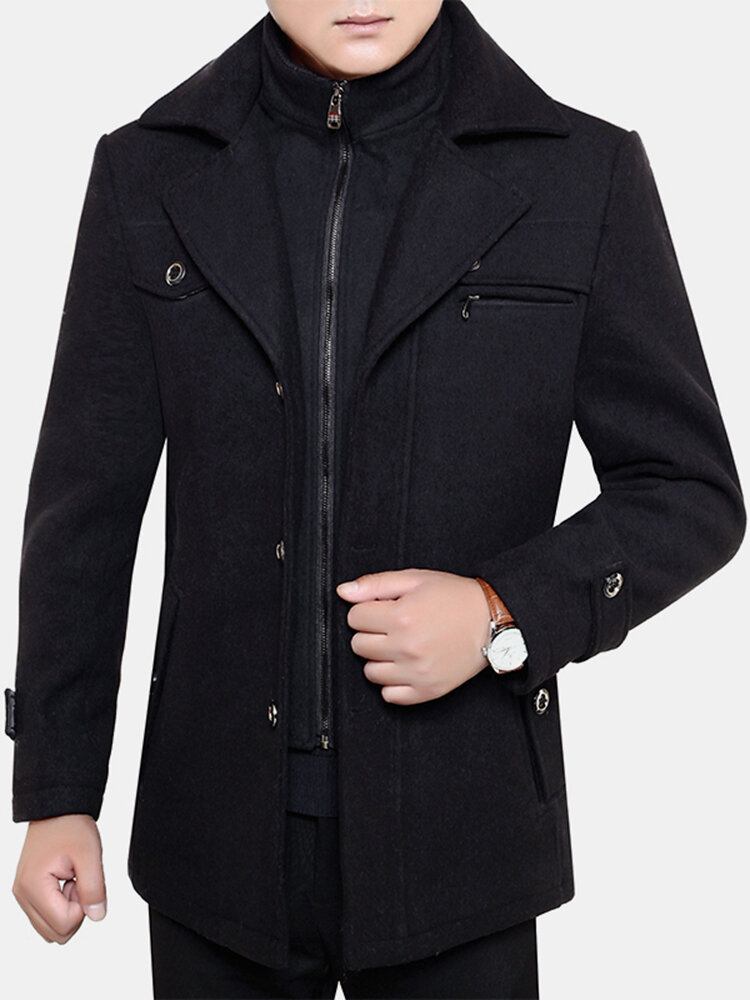 Herre Thicken Warm Solid Business Woolen Trench Coats