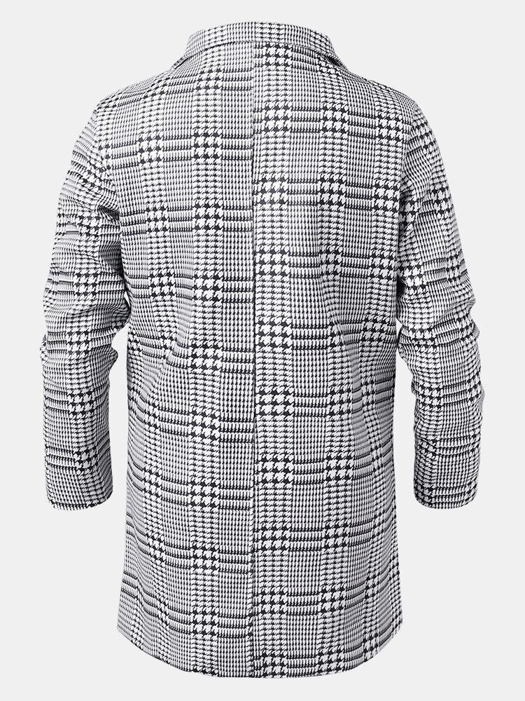 Houndstooth Revers Til Mænd Enkeltradede Mellemlange Trenchcoats